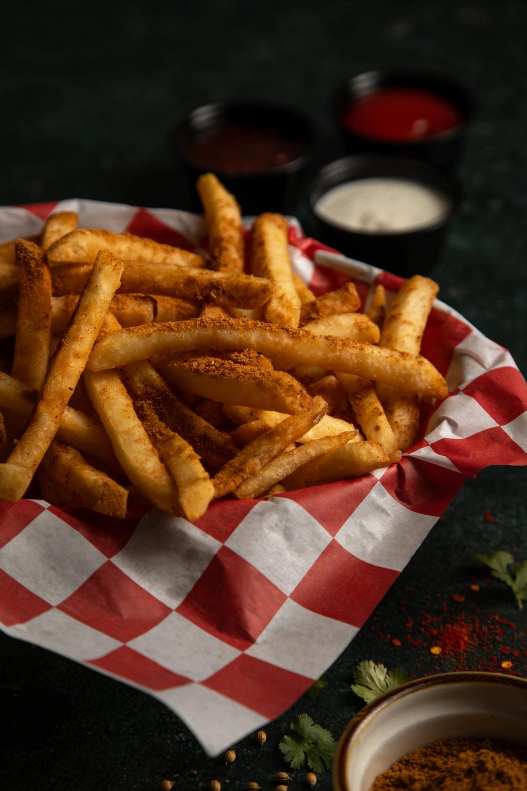 Masala fries dusted with house spice, served with dips