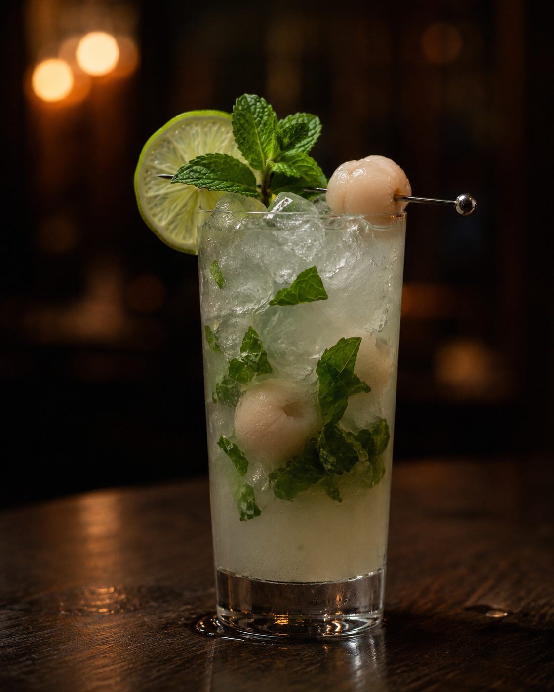 Lychee mojito with fresh mint and lime